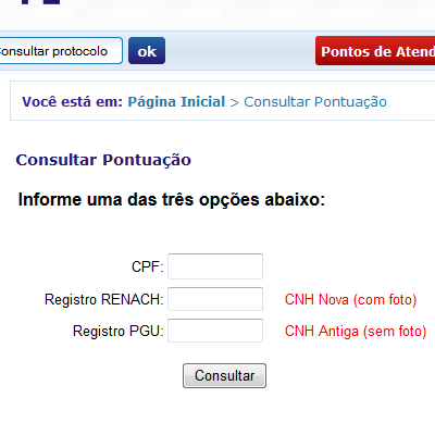 Consultar Pontuação da CNH DETRAN PE