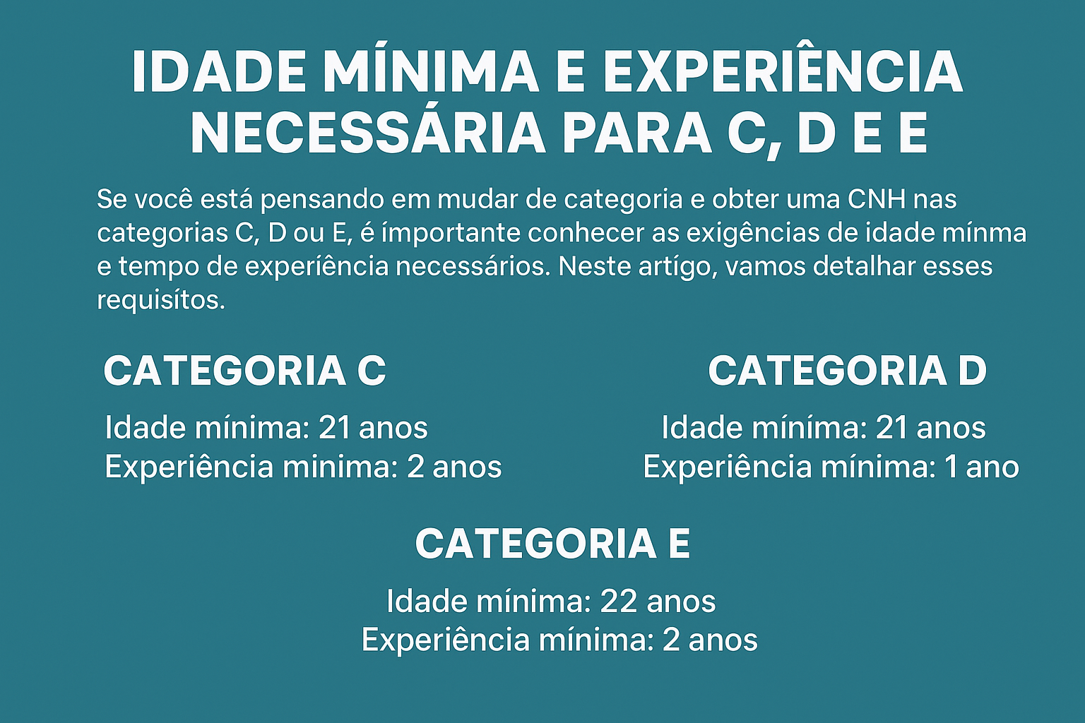 Idade Mínima e Experiência Necessária para C, D e E