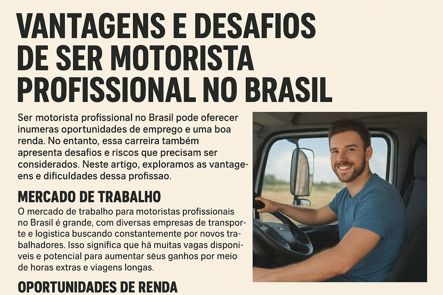 Vantagens e Desafios de Ser Motorista Profissional no Brasil