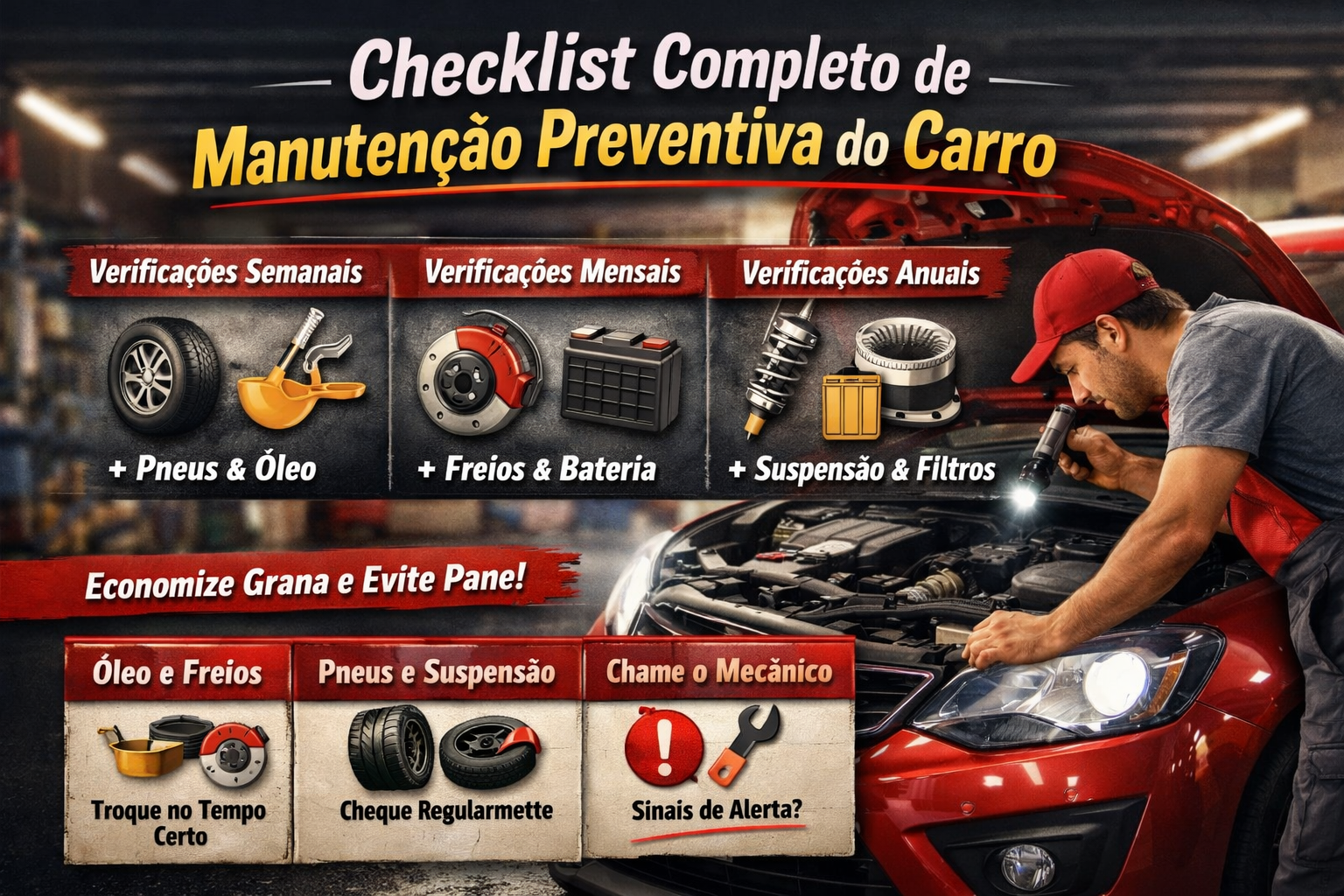 Checklist completo de manutenção preventiva do carro: o guia definitivo pra rodar sem stress
